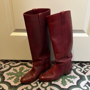 Elegant Red Leather Knee-High Boots